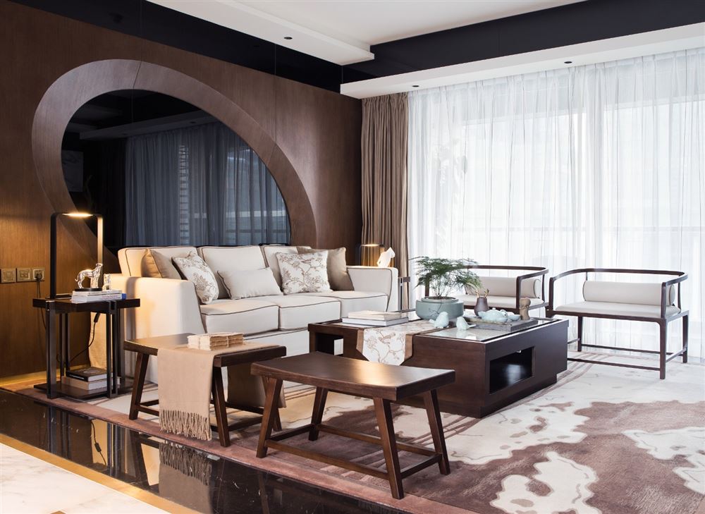 佛山市龍光&middot;天瀛新中式風(fēng)格四居室裝修案例