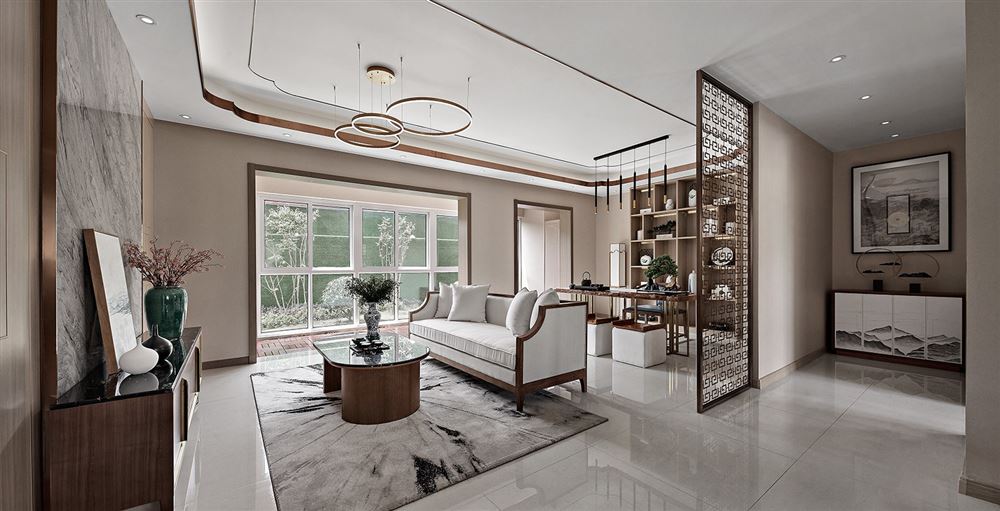 佛山市美的半島莊園新中式風(fēng)格三居室裝修案例