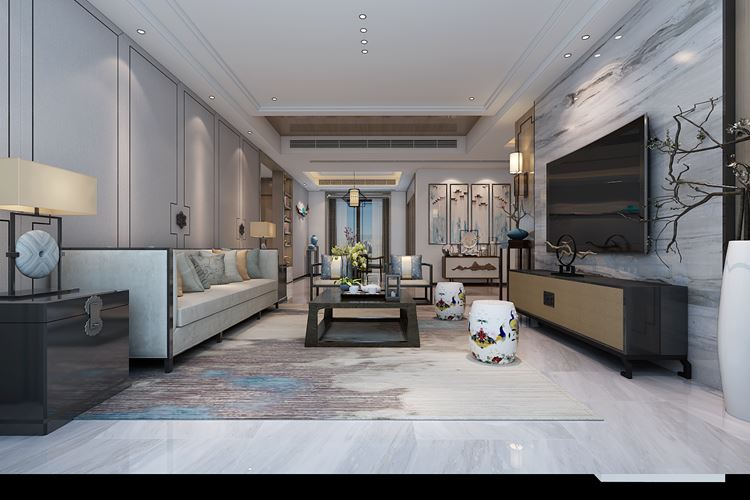 佛山市越秀御湖臺(tái)新中式風(fēng)格三居室裝修案例