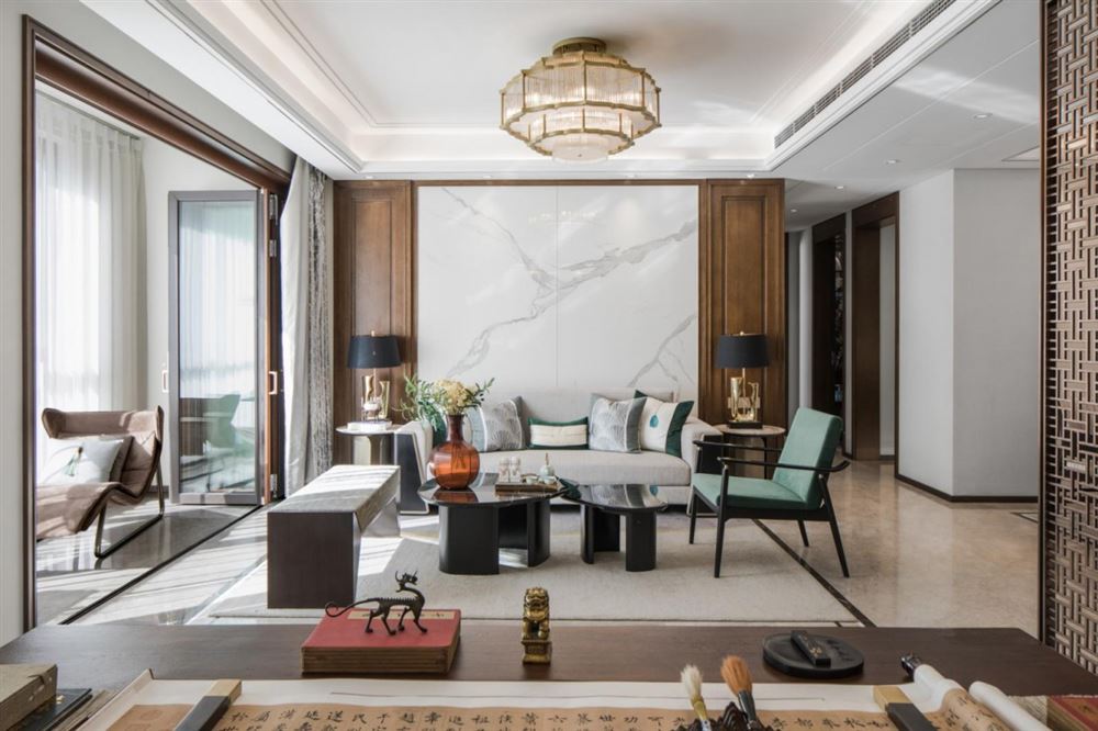 江門(mén)市恒大御景半島新中式風(fēng)格三居室裝修案例