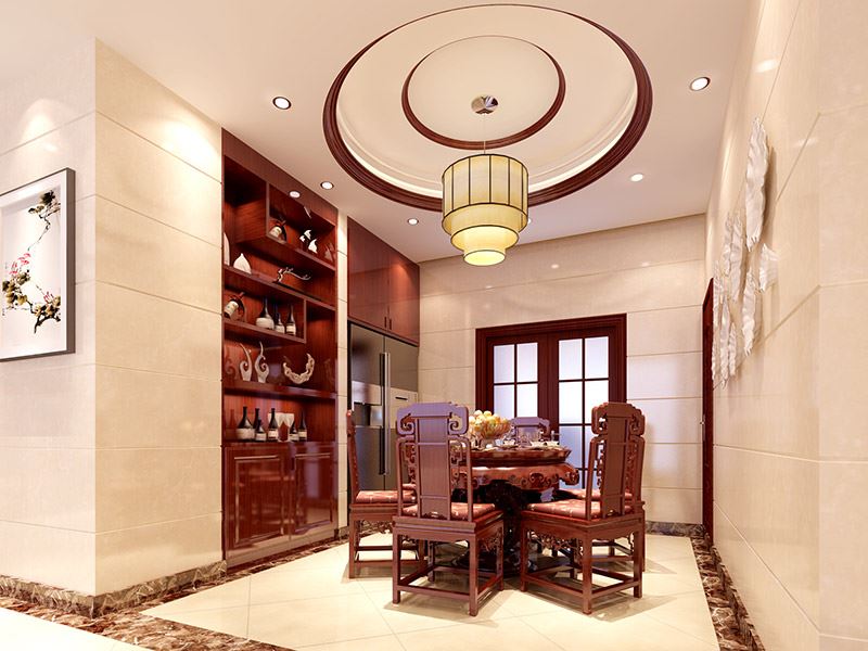 河源市東江灣江灣明珠新中式風格三居室裝修案例