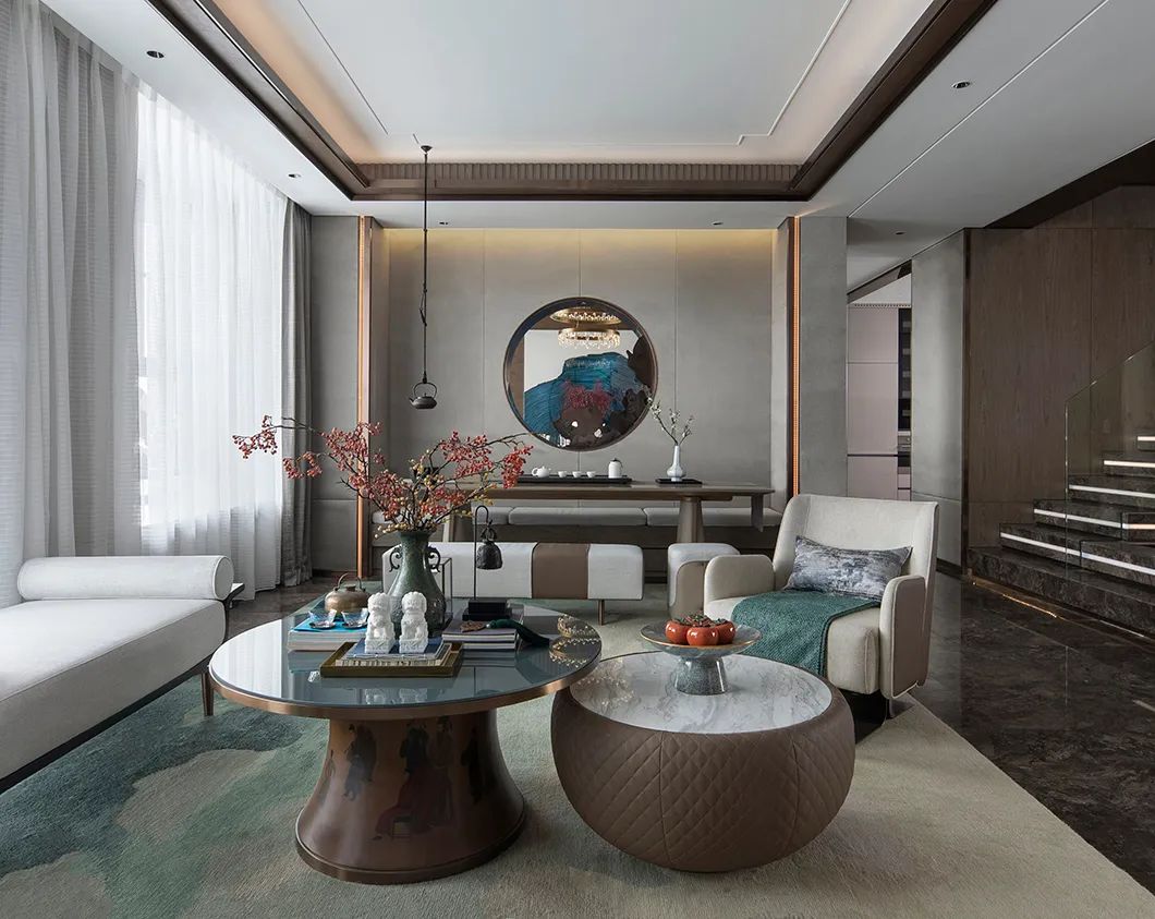 新中式風格家裝設(shè)計復式裝修效果圖-客廳