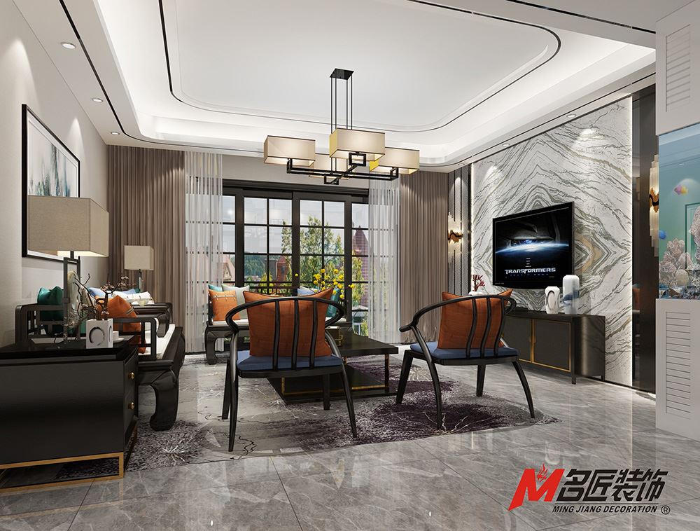 青島市海爾鼎世華府新中式風格三居室裝修案例