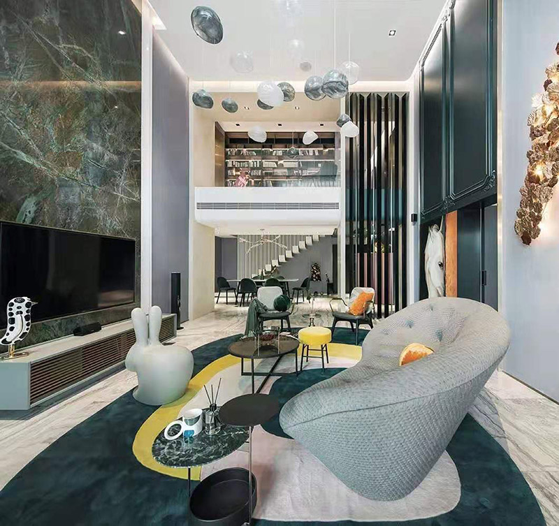 現(xiàn)代前衛(wèi)風格室內(nèi)裝修效果圖-一里洋房復(fù)式樓200平米-客廳