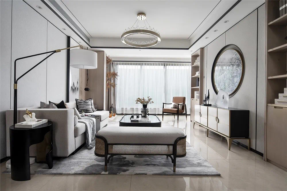 新中式風格家裝設計室內(nèi)裝修效果圖-客廳