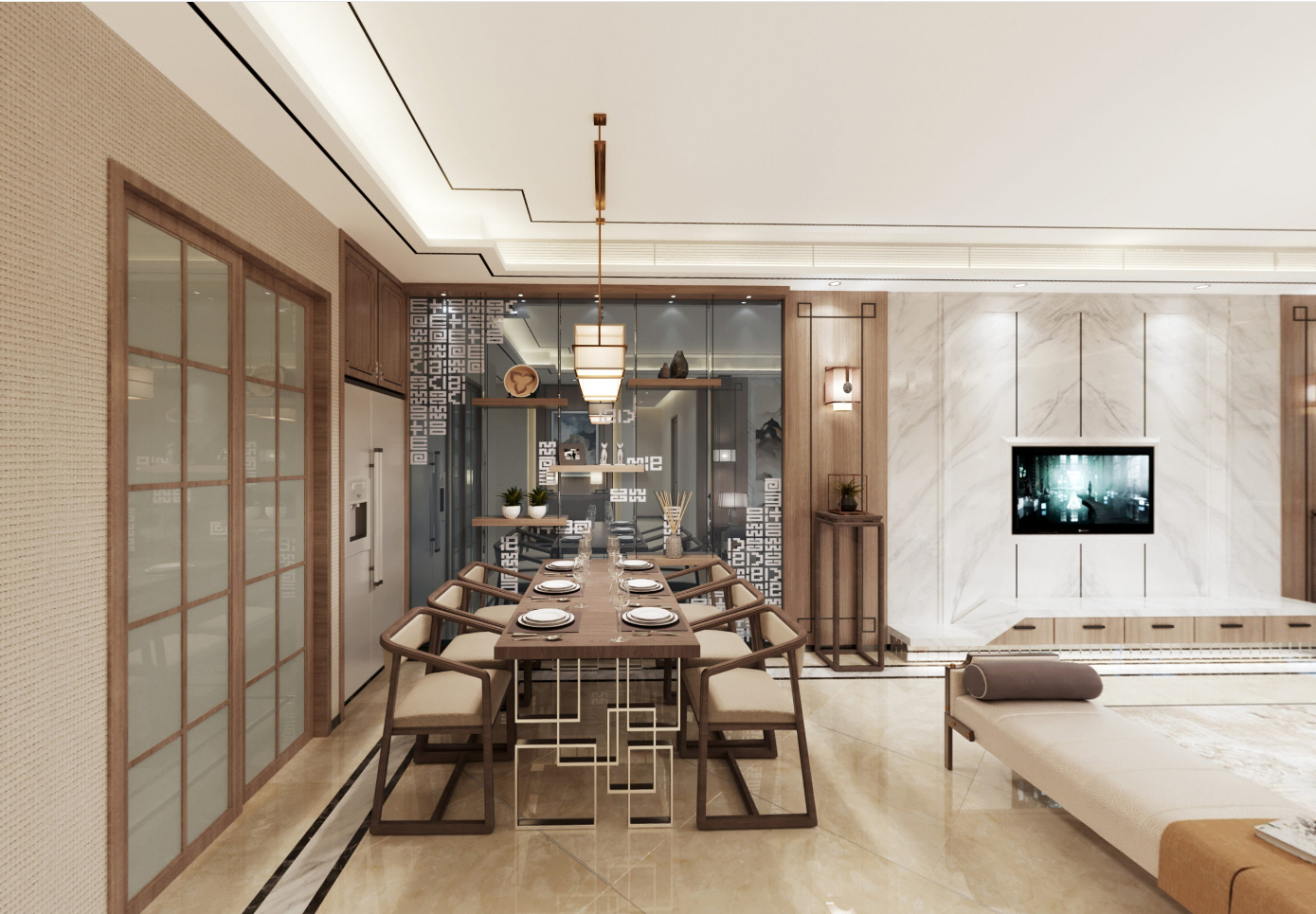 嘉興市嘉業(yè)陽光城新中式風格別墅裝修案例