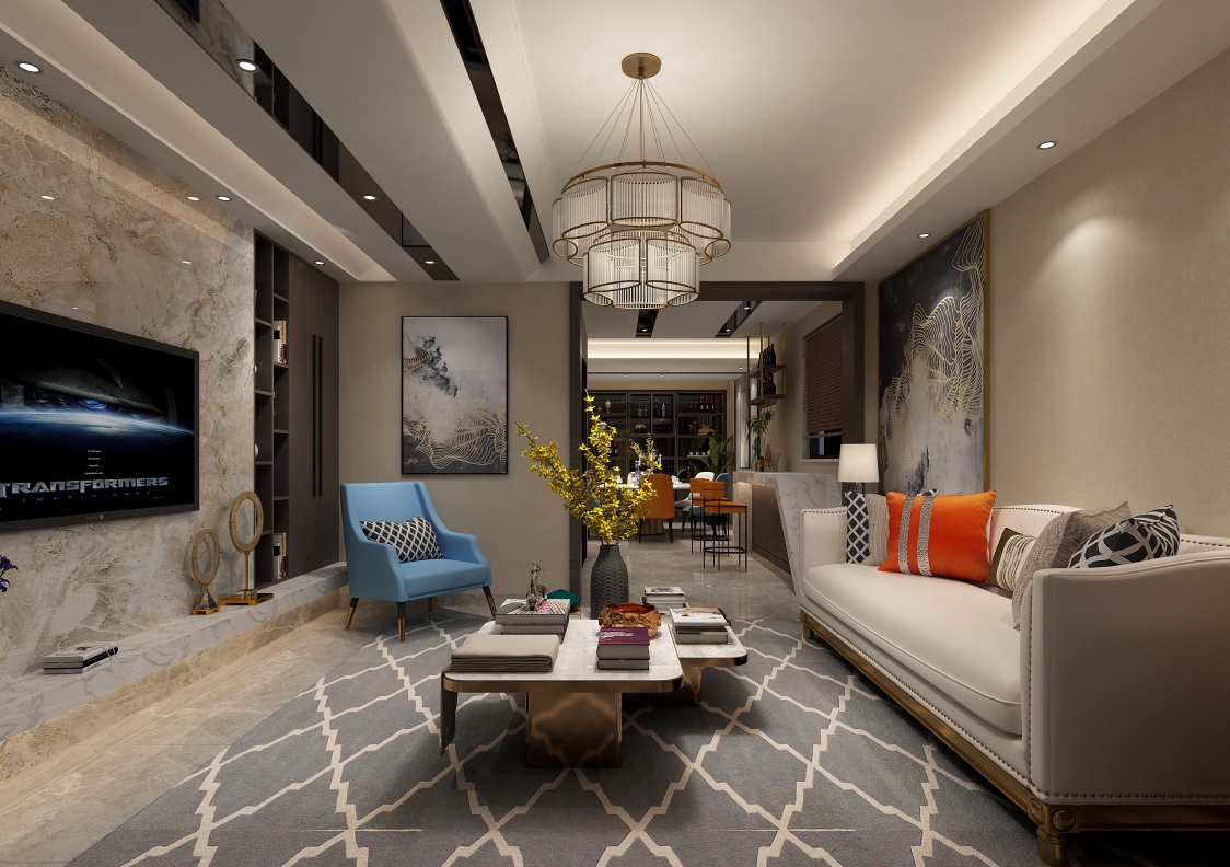 現(xiàn)代前衛(wèi)風(fēng)格室內(nèi)裝修效果圖-財(cái)富廣場三居121平米-客廳