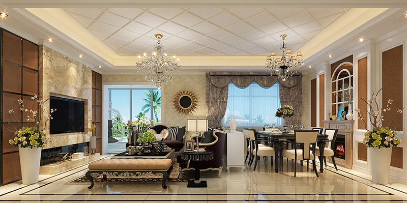 古典歐式風(fēng)格室內(nèi)裝修效果圖-二醫(yī)院專(zhuān)家樓三居118平米-客廳