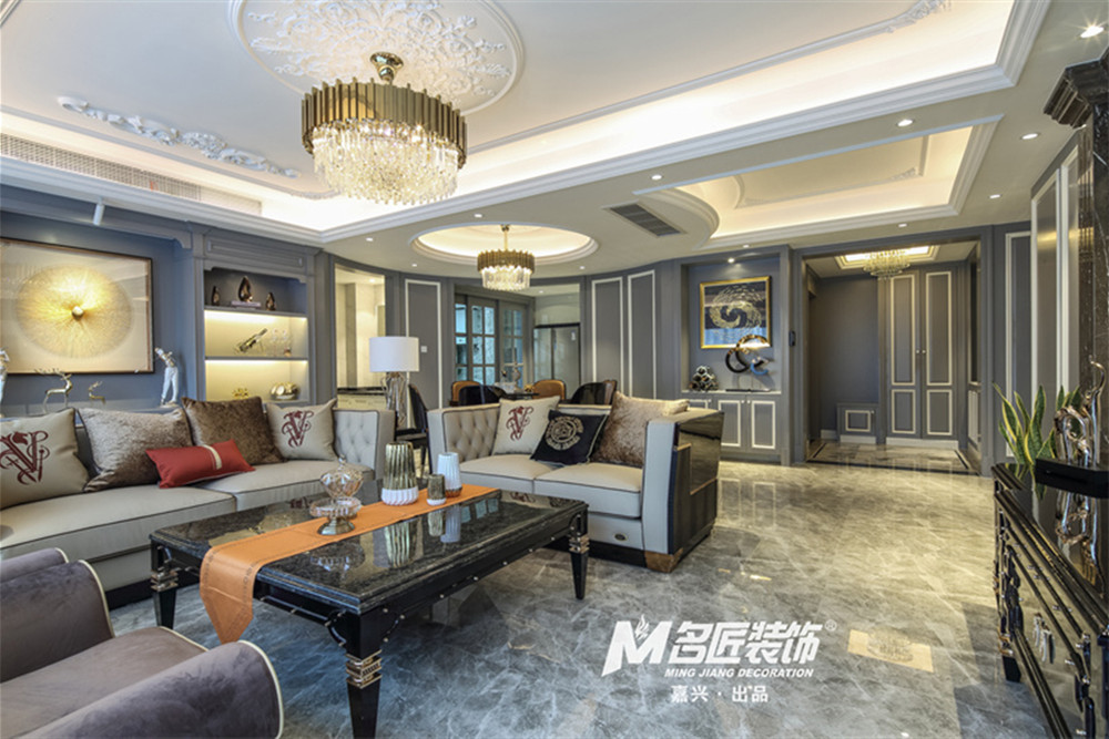 嘉興市嘉業(yè)陽光城輕奢風格三居室裝修案例