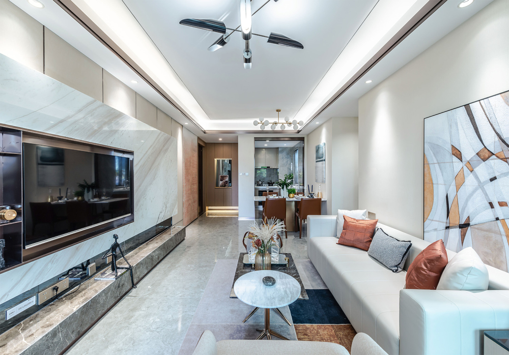 廣州市遠洋招商保利東灣輕奢風格三居室裝修案例