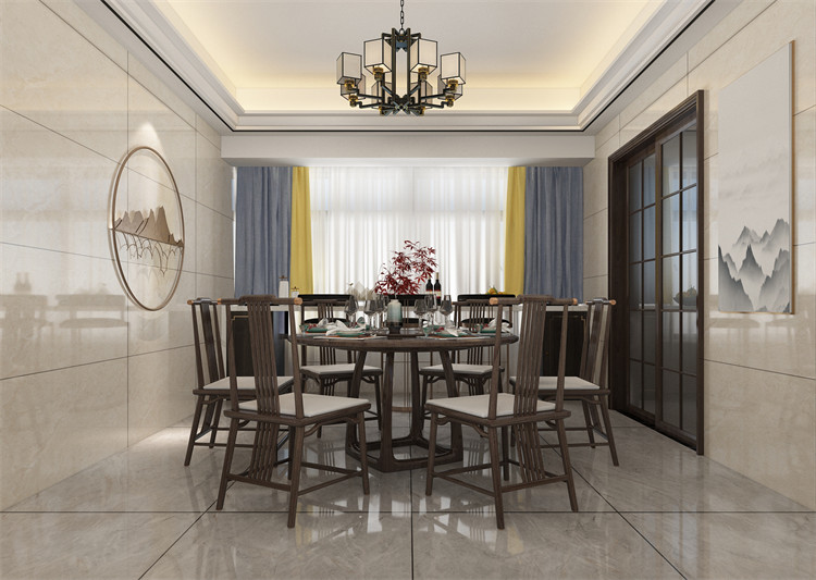 廣州市遠洋招商保利東灣新中式風格四居室裝修案例