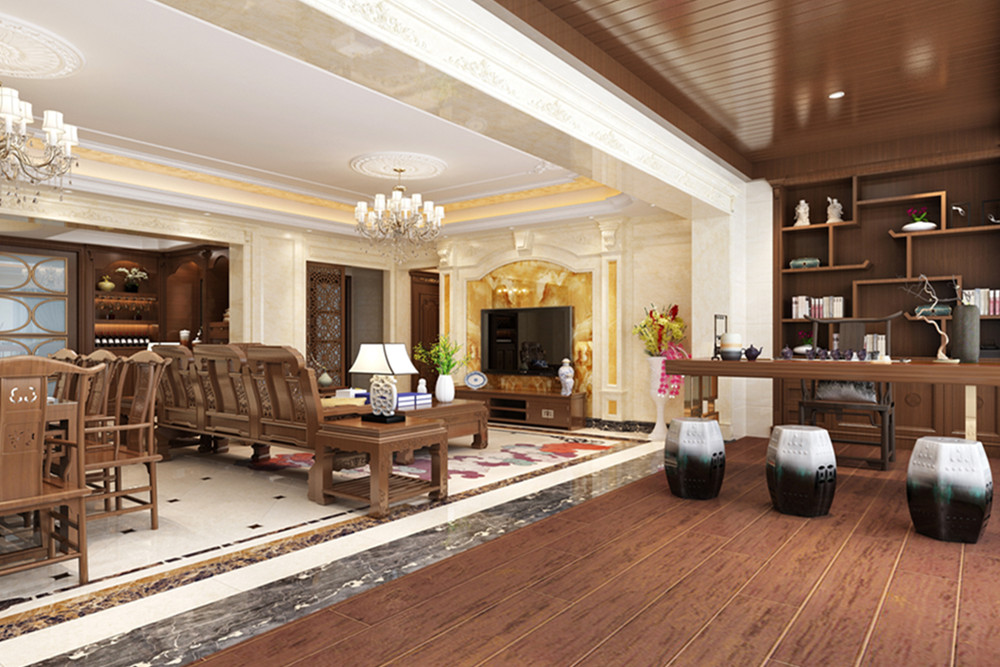 珠海市鵬瑞&middot;珠澳灣中心新中式風格四居室裝修案例