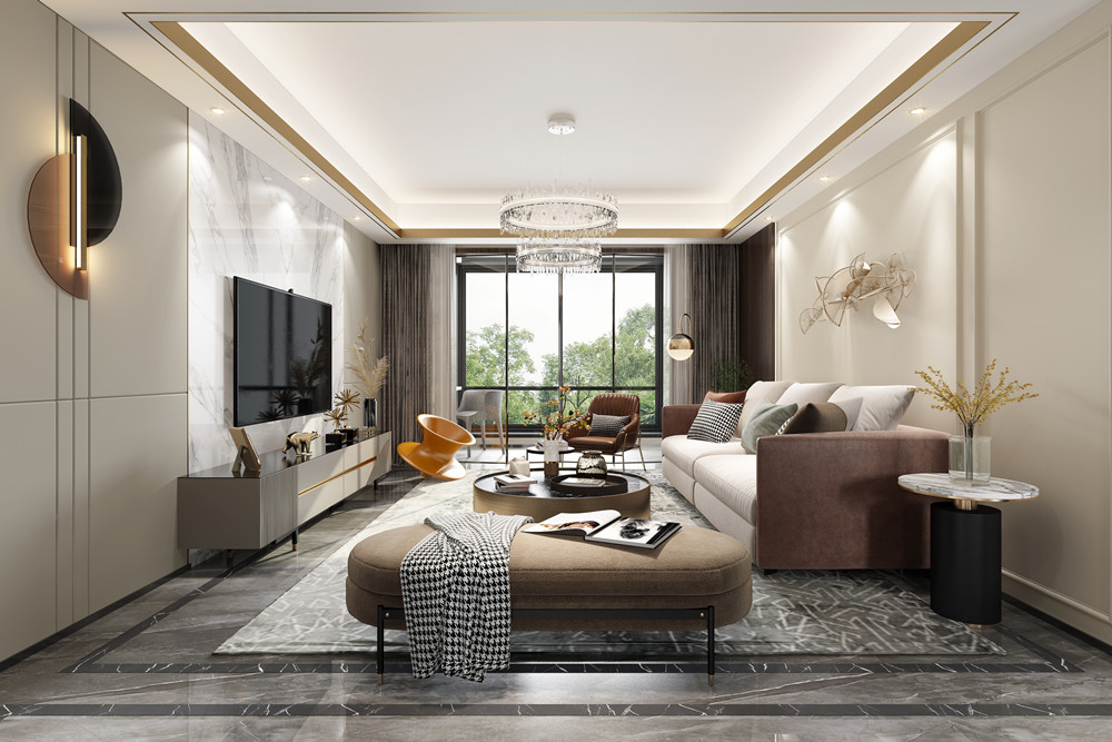 嘉興市龍光&middot;西塘江南大境輕奢風(fēng)格三居室裝修案例