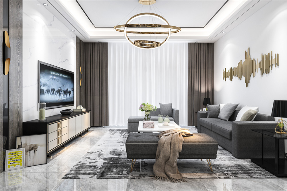 中山市雅居樂萬象郡別墅輕奢風格三居室裝修案例