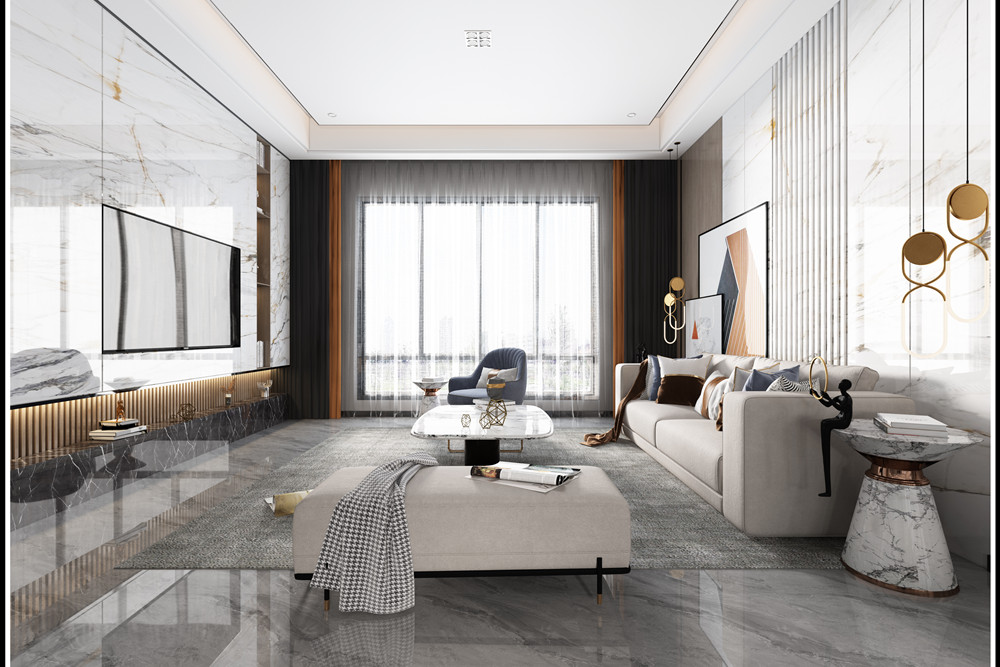 湖州市汀香別墅輕奢風(fēng)格三居室裝修案例