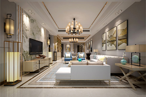 梧州市匯洋國際新中式風(fēng)格三居室裝修案例