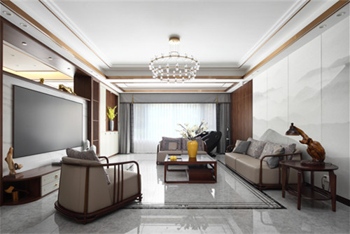 德陽市春天雅庭新中式風(fēng)格三居室裝修案例