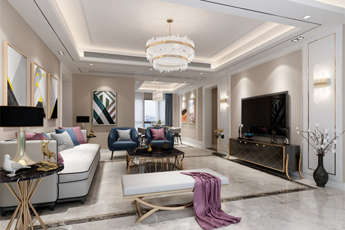 泰州市長江玫瑰園別墅小區(qū)輕奢風格平層裝修案例