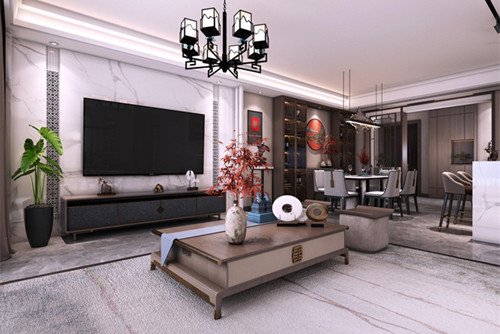 中山市雅居樂民森迪茵湖小鎮(zhèn)新中式風(fēng)格三居室裝修案例