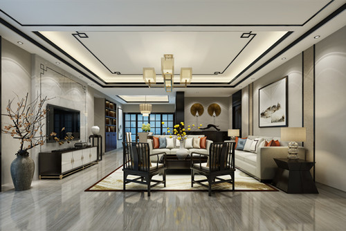 ?？谑心蠂崴钩莿e墅新中式風格三居室裝修案例